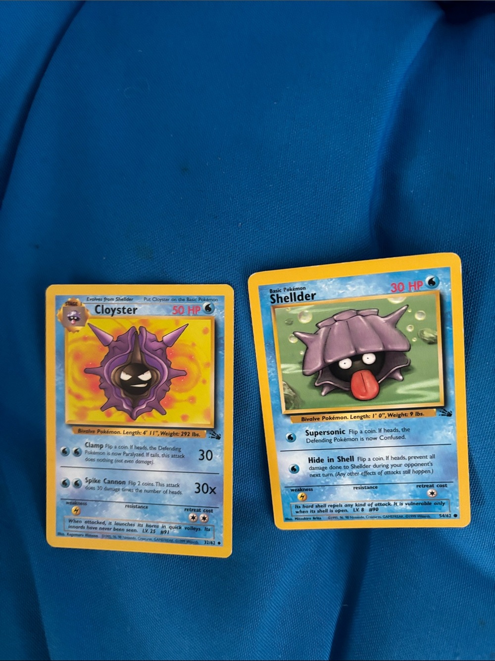 Pokémon Cards Shellder HP 30 Cloyster HP 50 1995,1996,1998 Water Type Pokemon